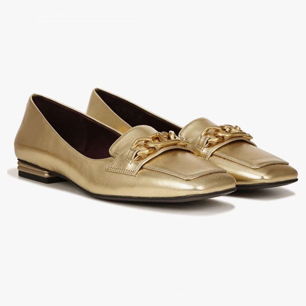 NEW $125 Franco Sarto Women's Tiari Slip on Square Toe Loafers GOLD 6M Cocktail